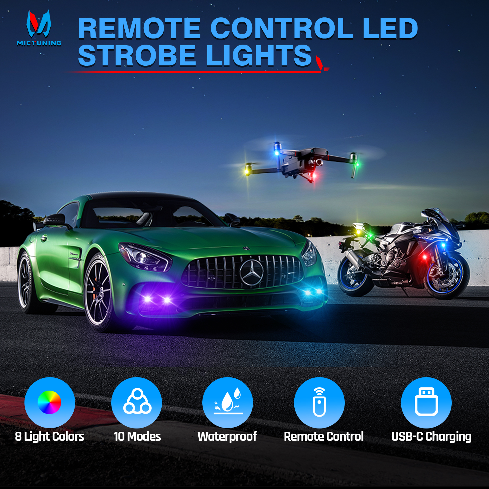 MICTUNING Wireless LED Strobe  - Drone Strobe Light reseña y precio