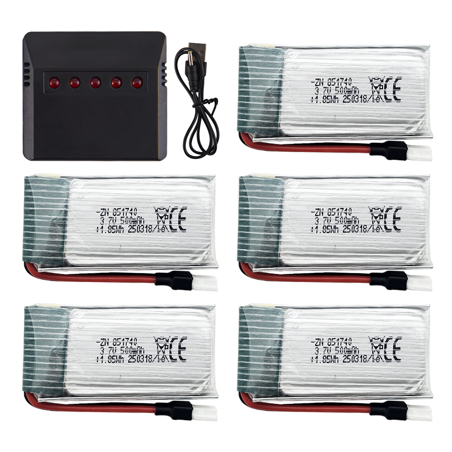 5Pcs 3.7V 500mAh LiPo Batterie - Drone Battery Charger reseña y precio
